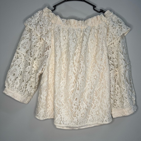 NEW Mille Isabella Cropped Ruffled Lace Top in Cream – Women’s Size M Easter - Picture 4 of 9